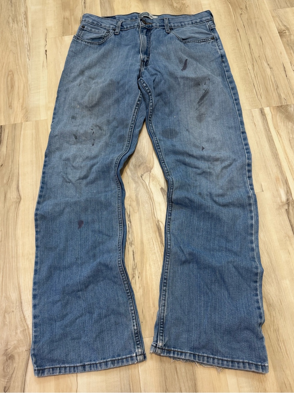 Mens Levis Signature Bootcut Baggy Blue Distressed Paint Splatter Jeans 34x34